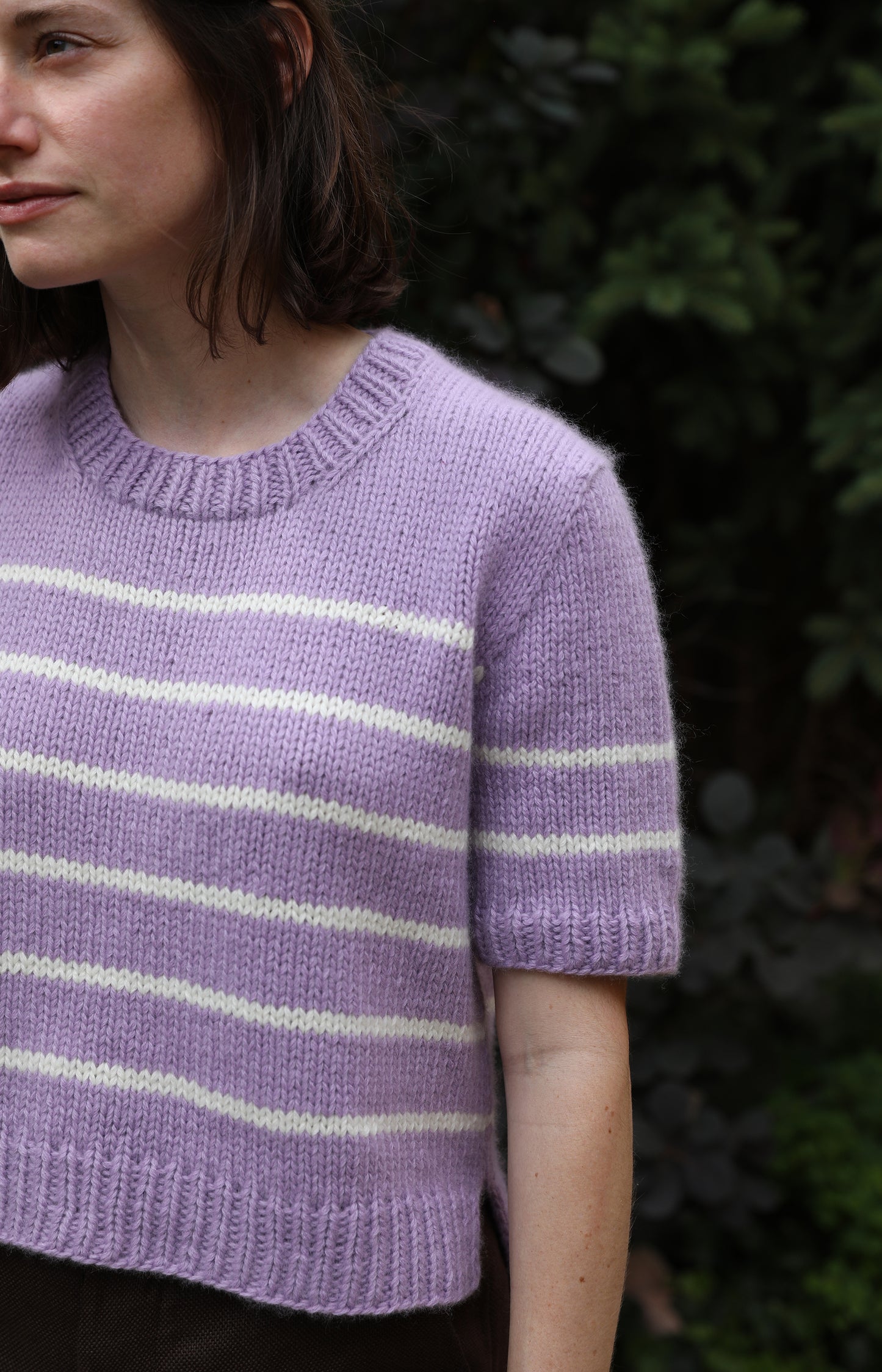 Lilac & Ivory Charlotte Striped Cashmere Tee