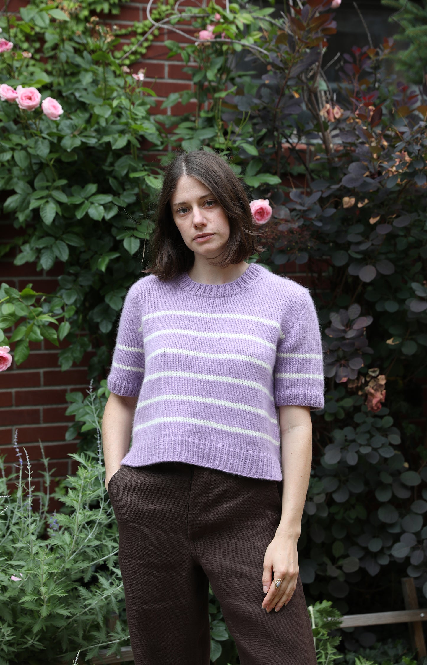 Lilac & Ivory Charlotte Striped Cashmere Tee