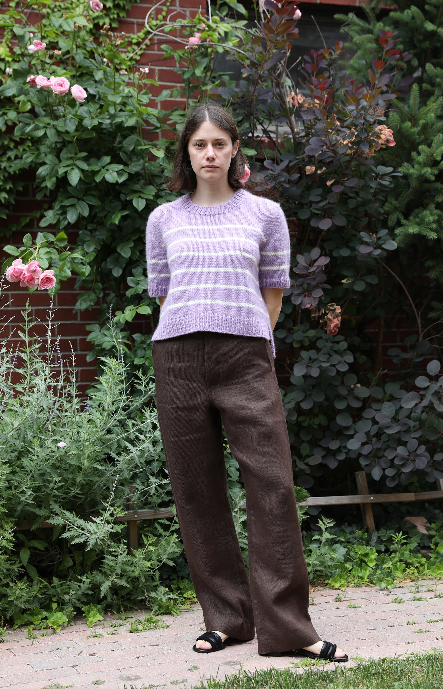 Lilac & Ivory Charlotte Striped Cashmere Tee