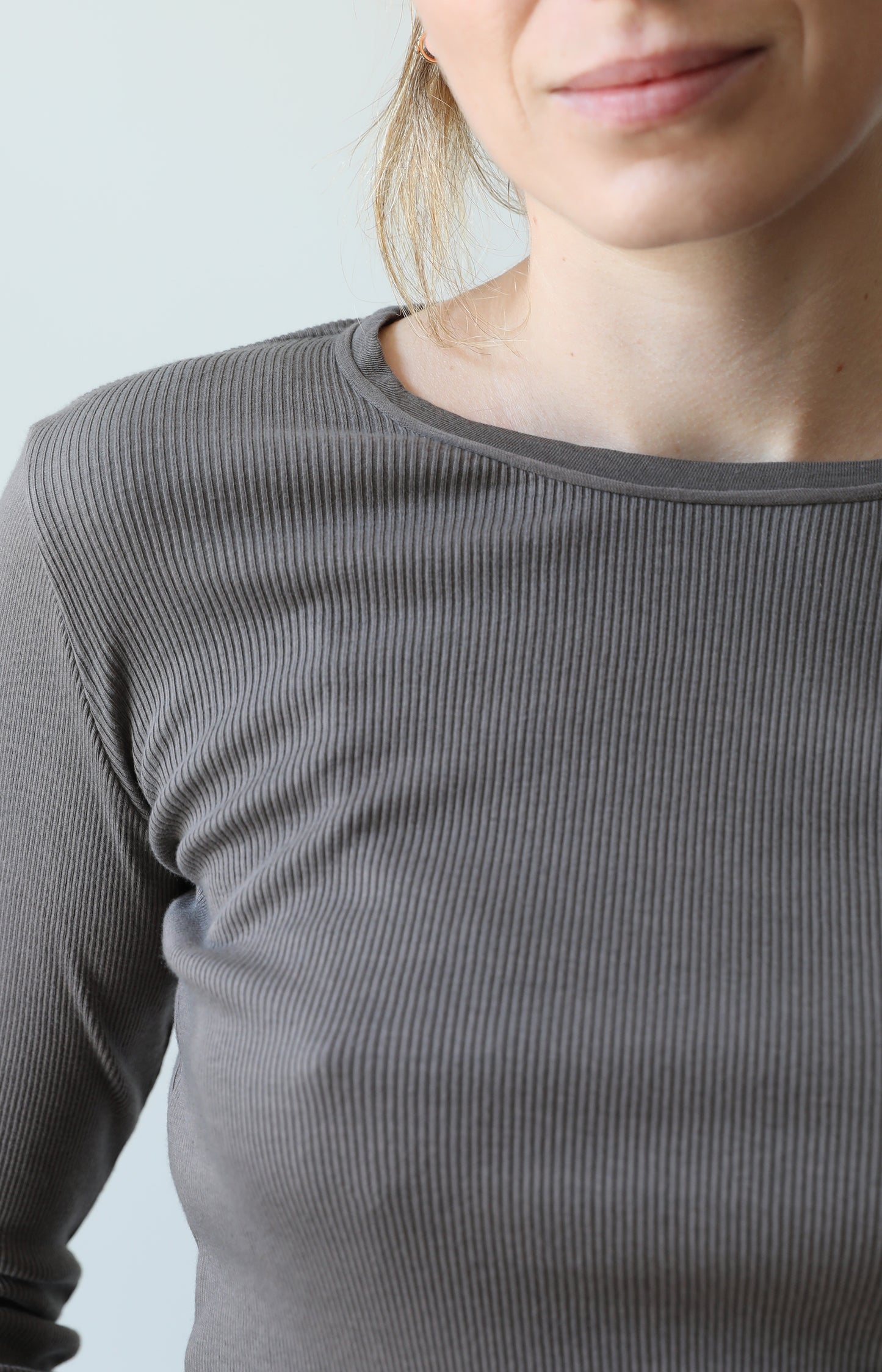 Taupe Ribbed Cotton Cashmere Tee