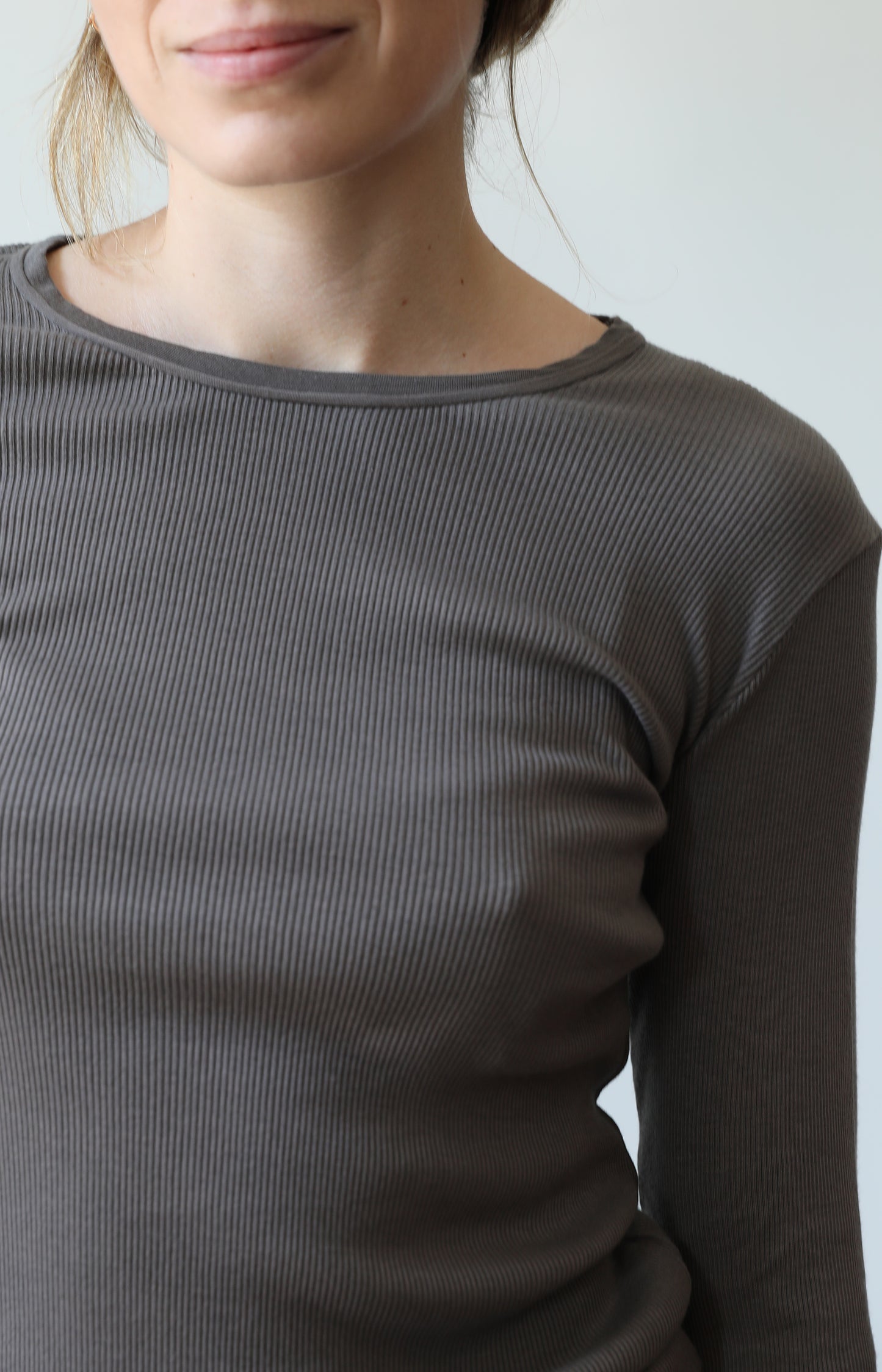 Taupe Ribbed Cotton Cashmere Tee