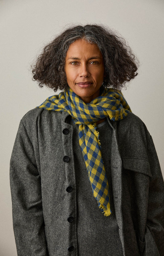 Blue & Yellow Check Cashmere Scarf