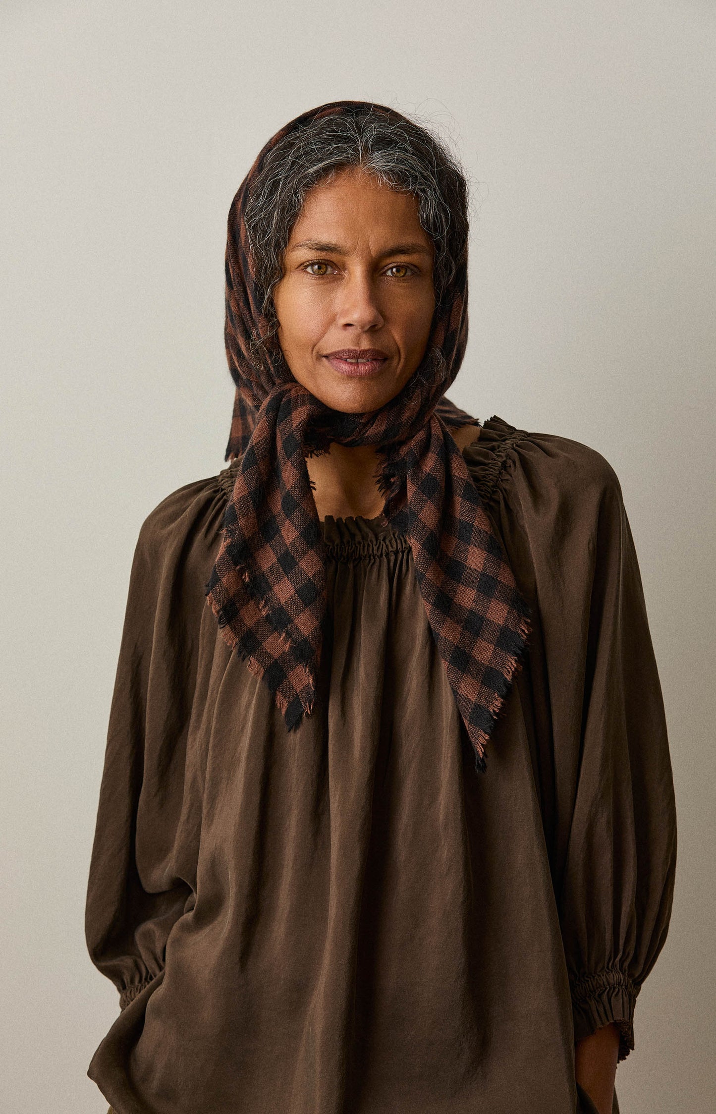 Black & Spice Check Cashmere Scarf