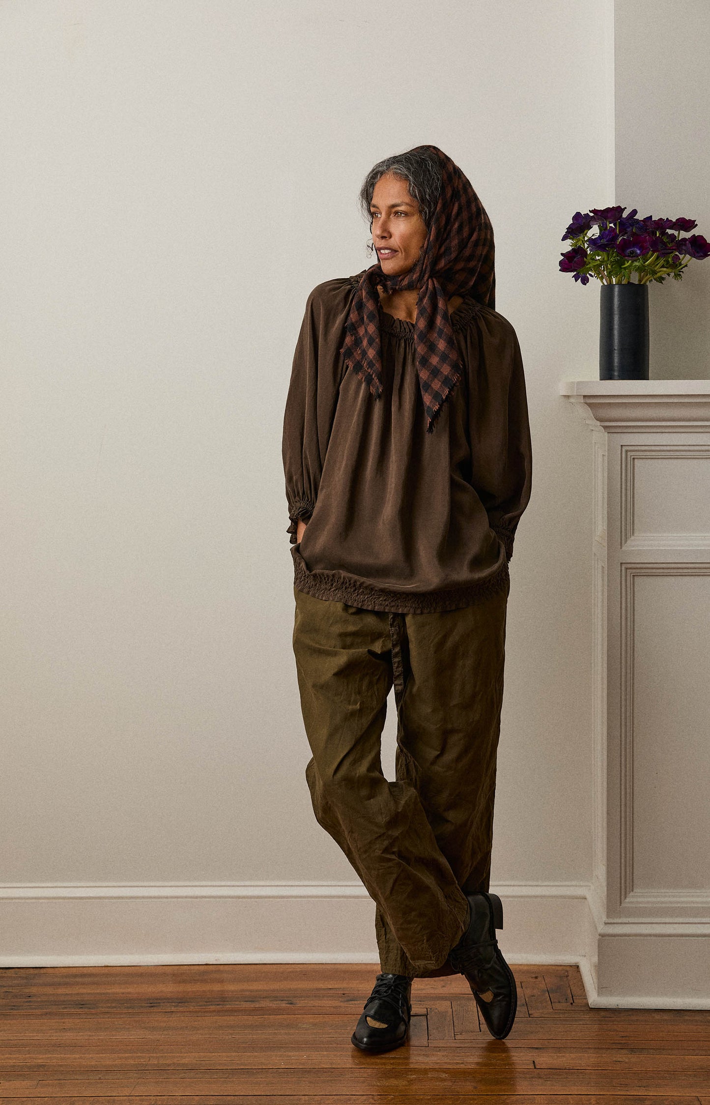 Black & Spice Check Cashmere Scarf