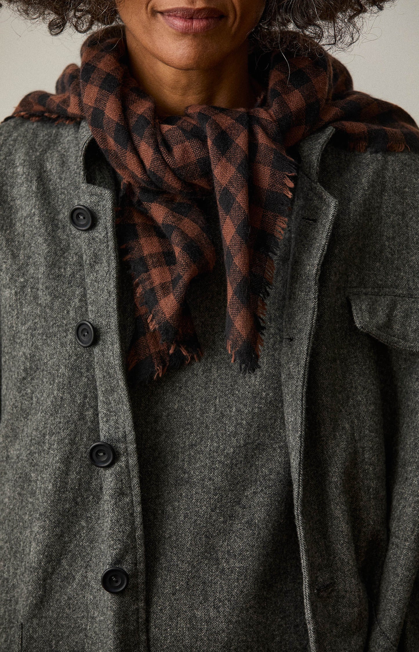 Black & Spice Check Cashmere Scarf