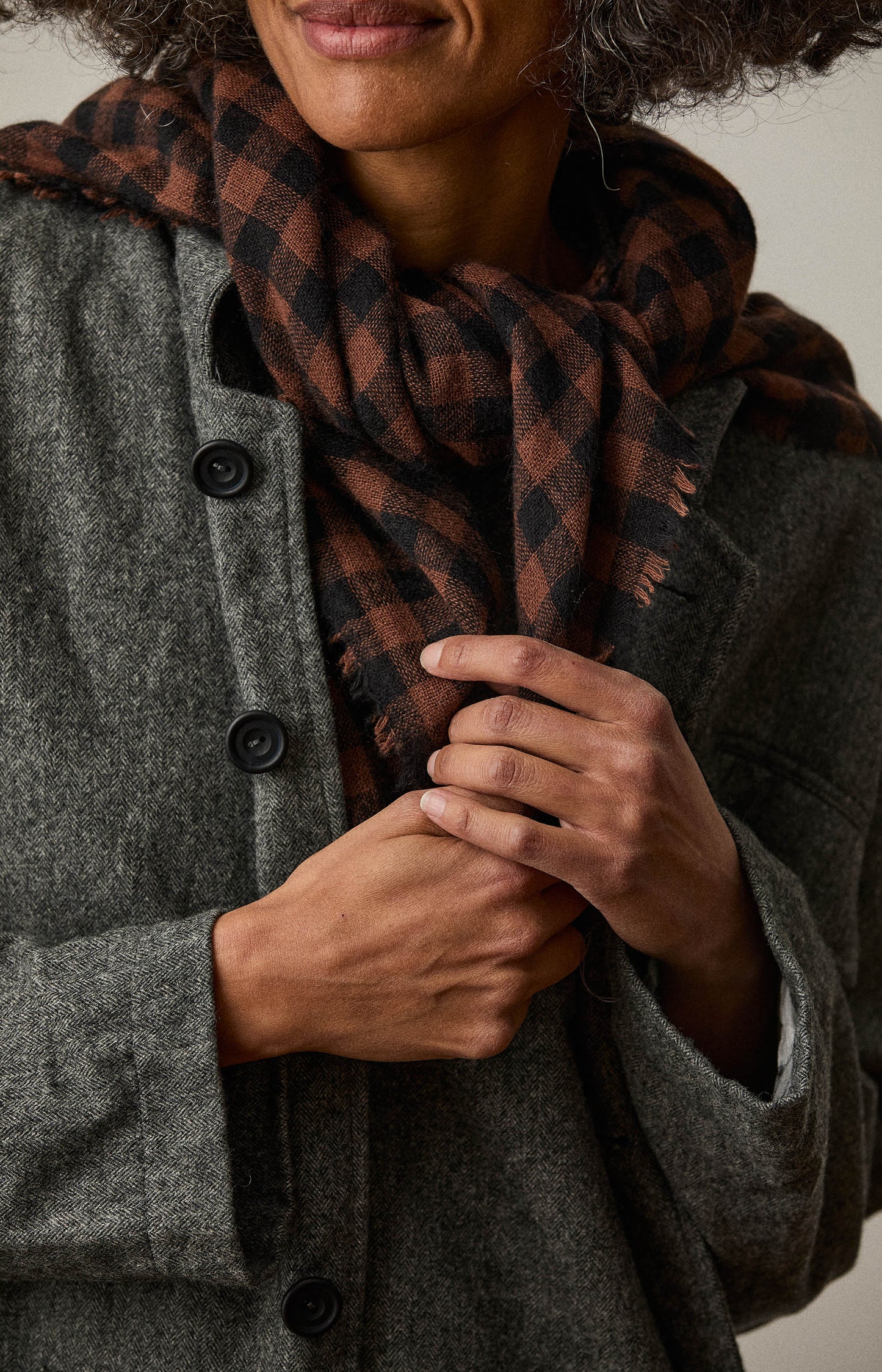 Black & Spice Check Cashmere Scarf