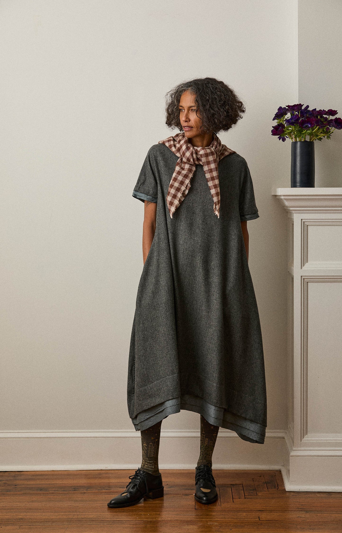 Brown & Ivory Check Cashmere Scarf