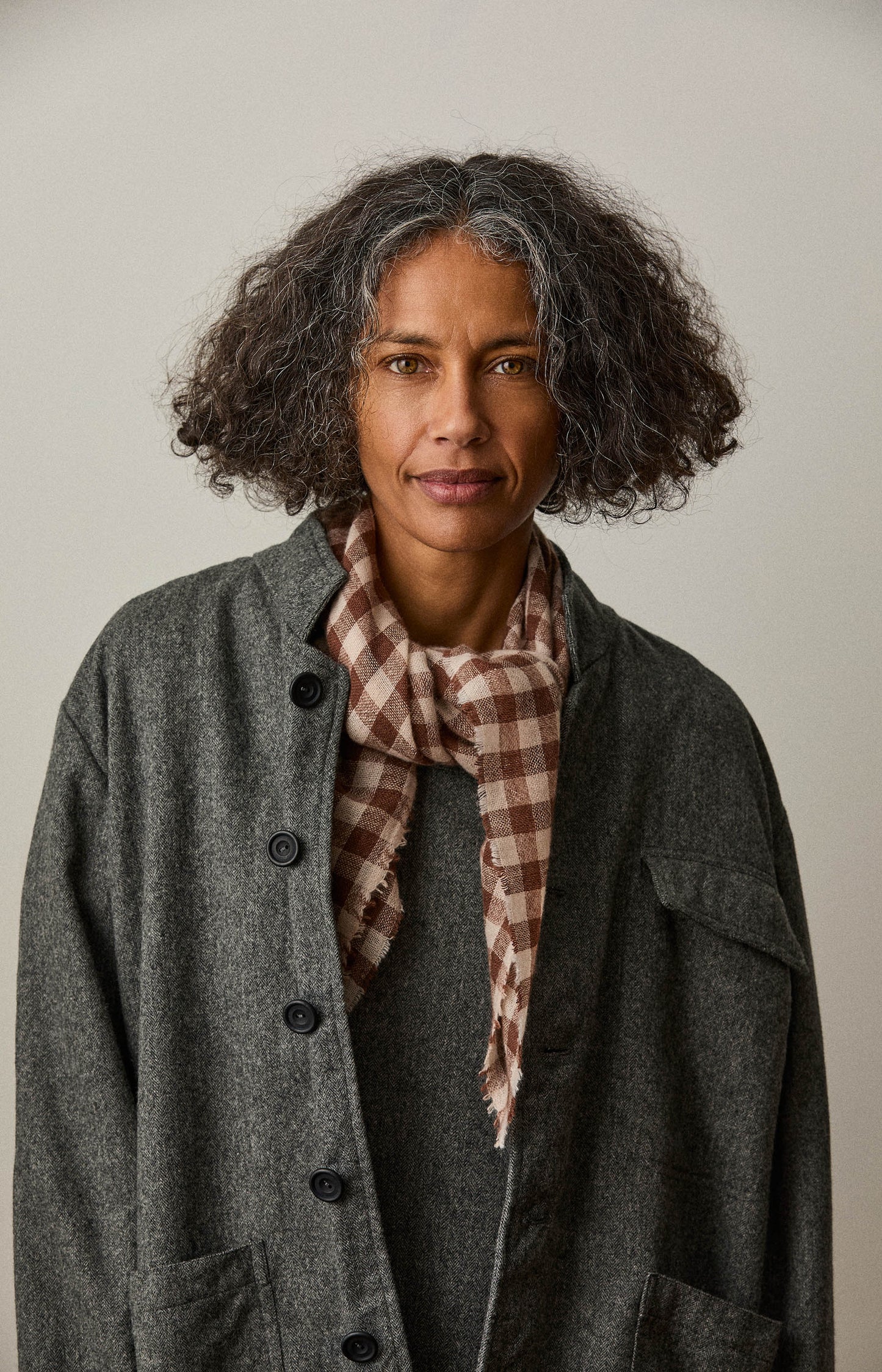 Brown & Ivory Check Cashmere Scarf