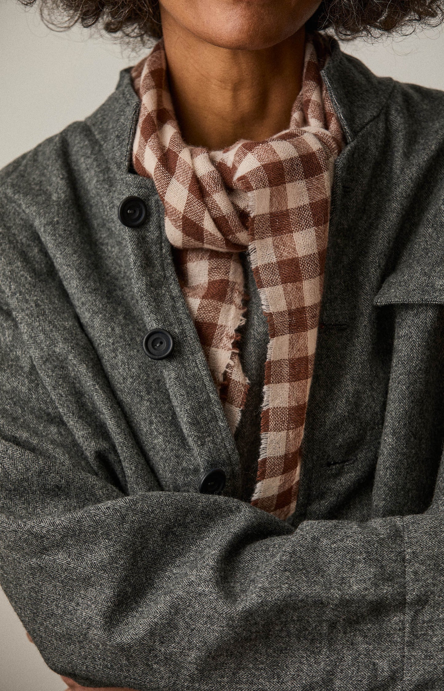 Brown & Ivory Check Cashmere Scarf