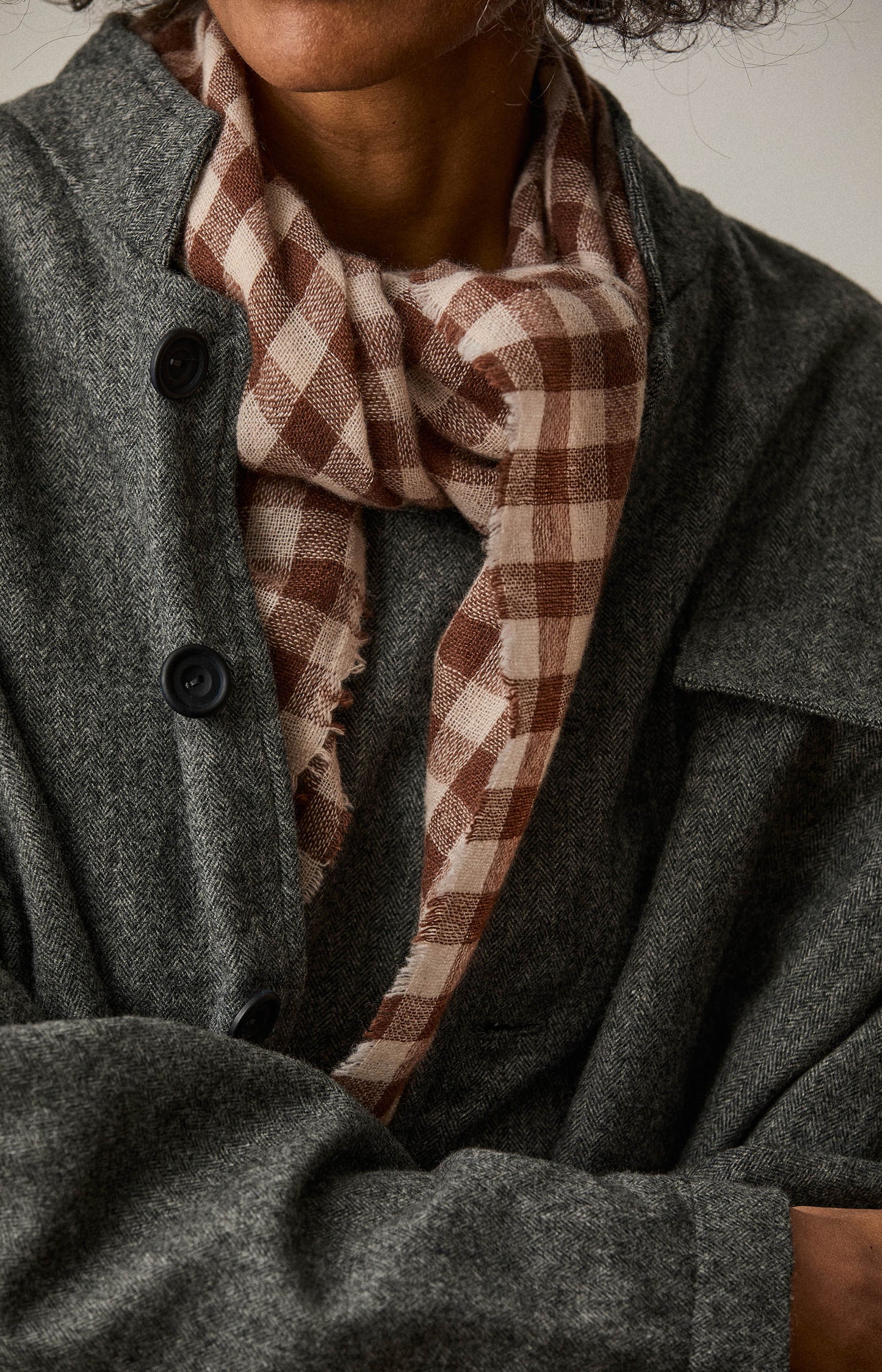 Brown & Ivory Check Cashmere Scarf
