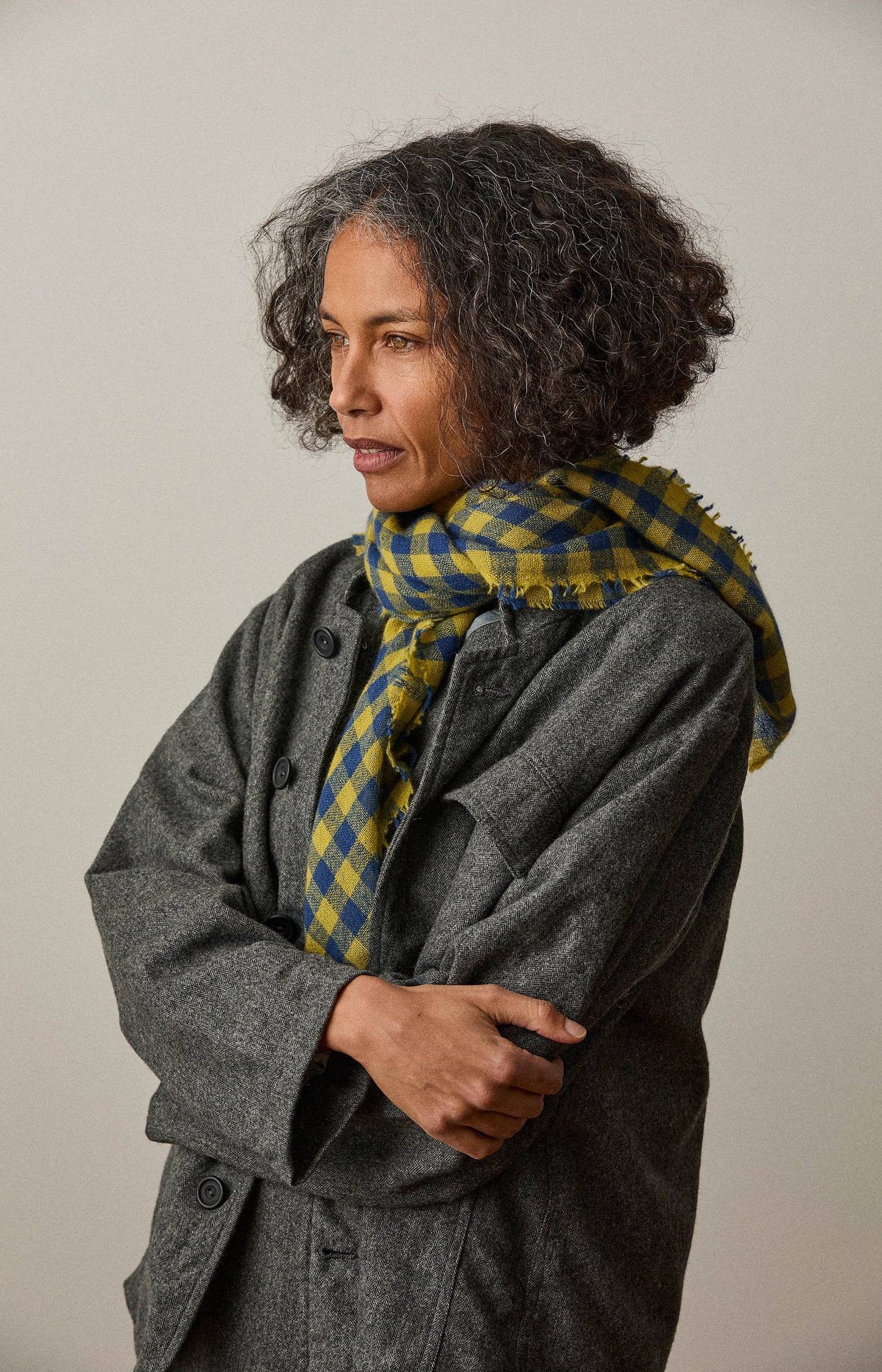 Blue & Yellow Check Cashmere Scarf