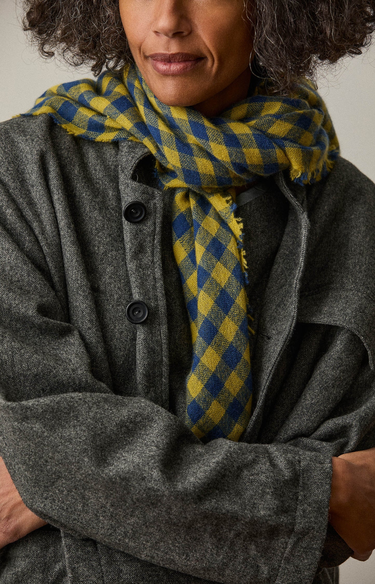 Blue & Yellow Check Cashmere Scarf