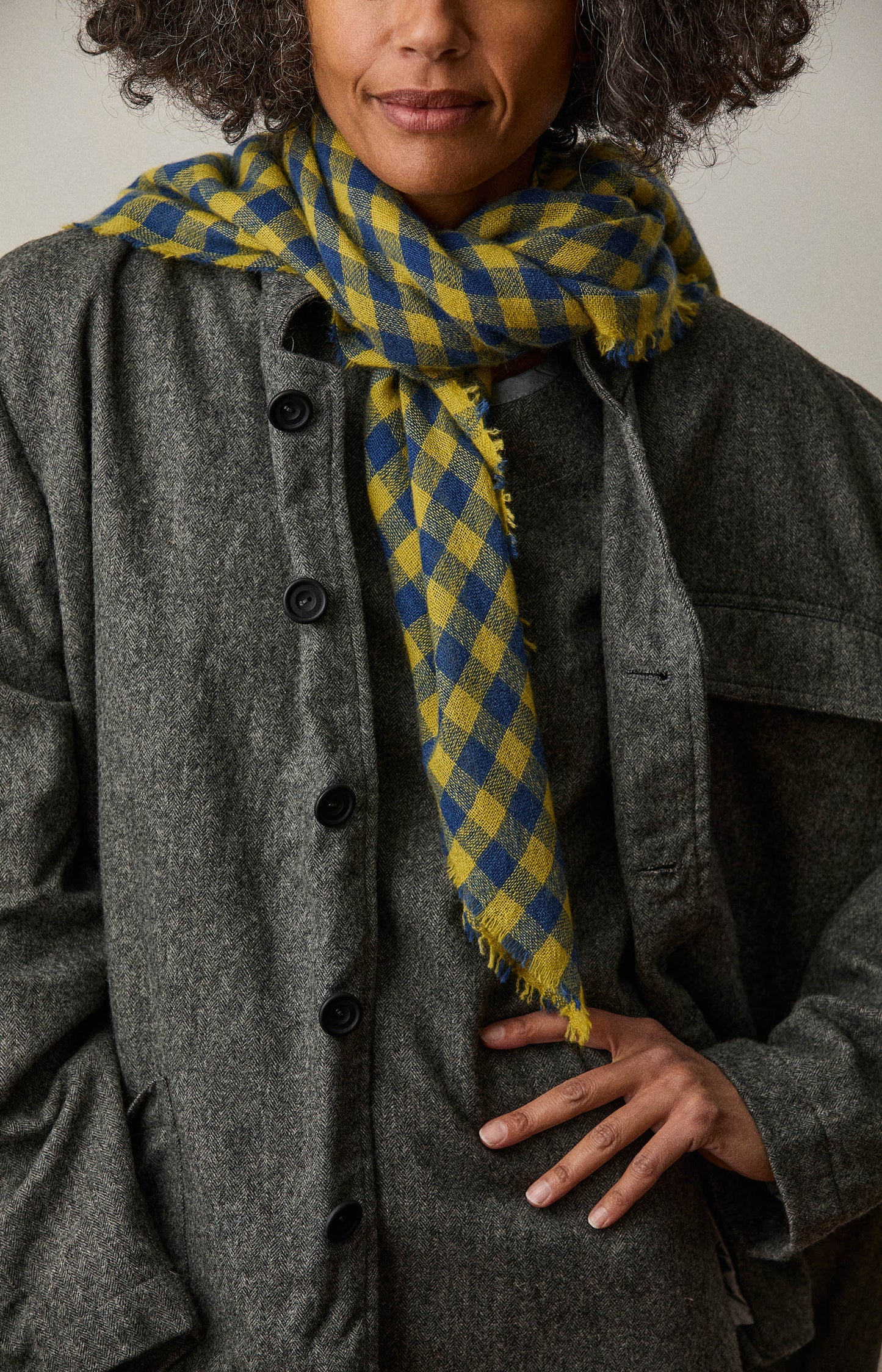 Blue & Yellow Check Cashmere Scarf
