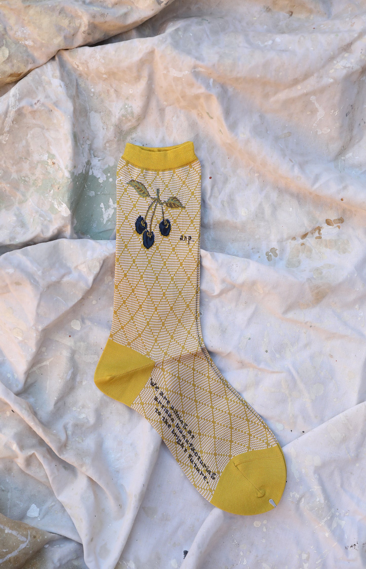 Yellow Cherry on Diamond Socks