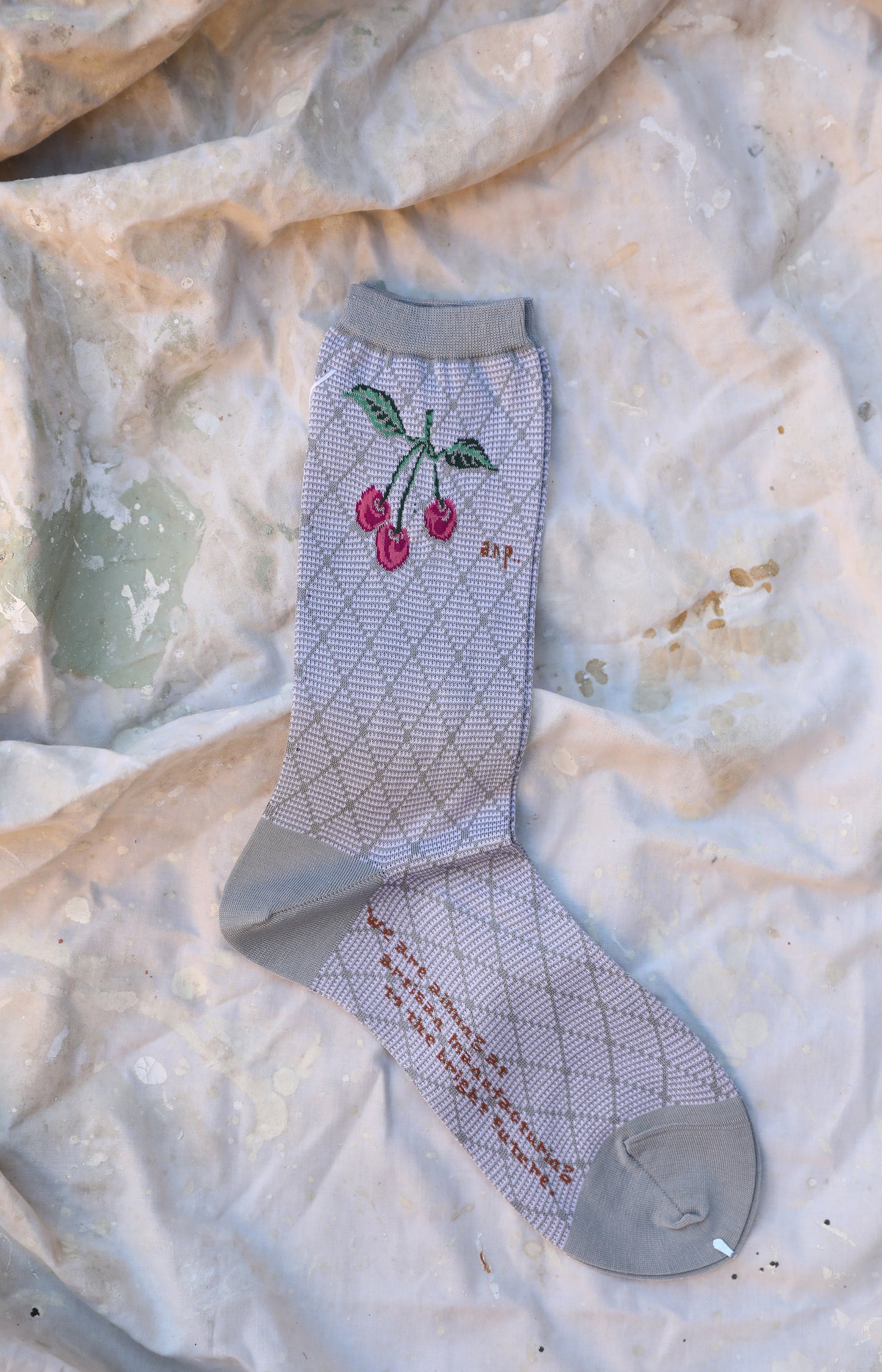 Light Grey Cherry on Diamond Socks