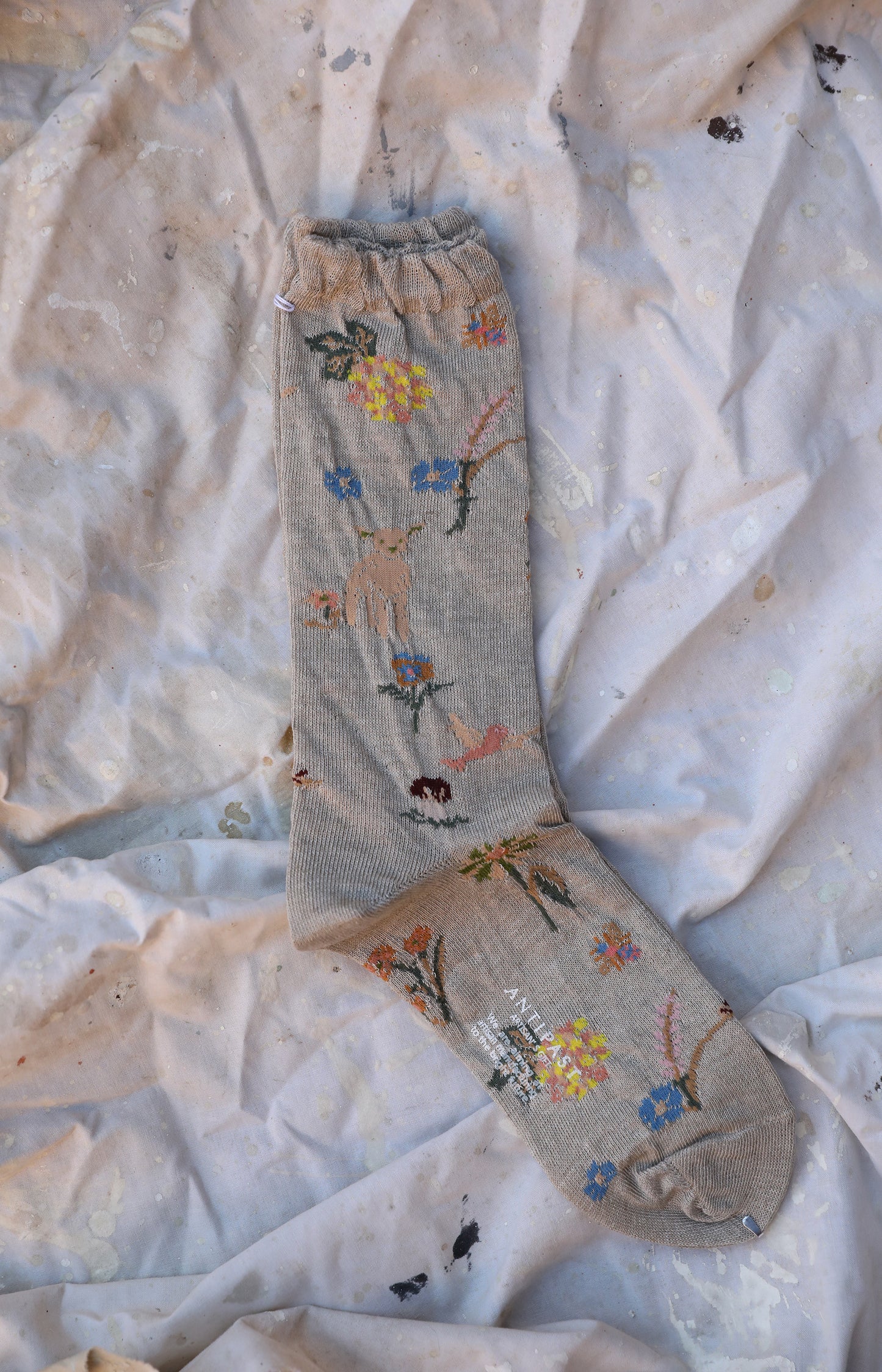 Beige Garden Flowers Socks