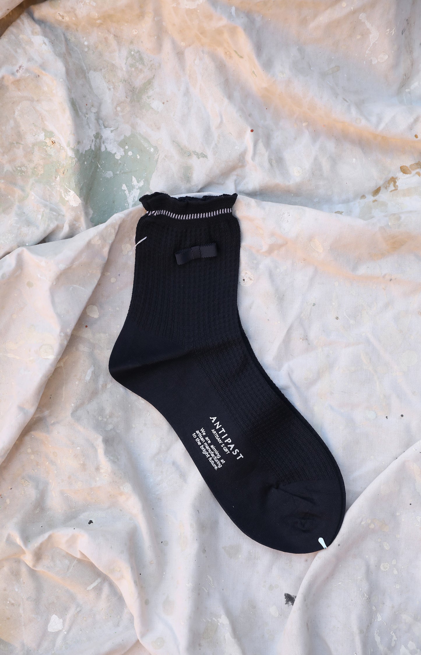 Navy Waffle Ribbon Socks