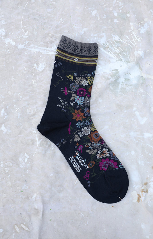 Navy Happy Flower Socks
