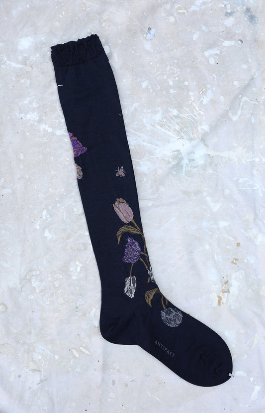 Tall Navy Tulip Socks