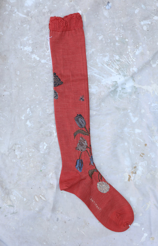 Tall Coral Tulip Socks