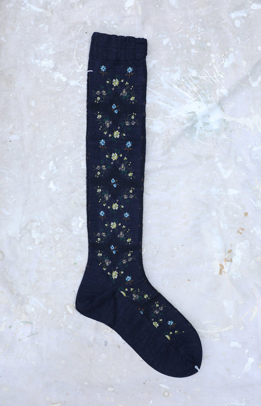 Tall Navy Rose Wall Socks