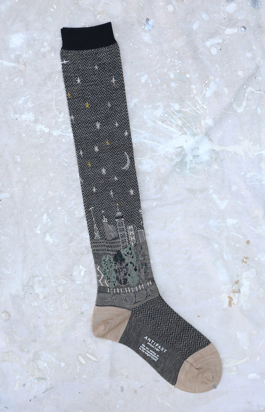 Tall Beige City Scape Socks