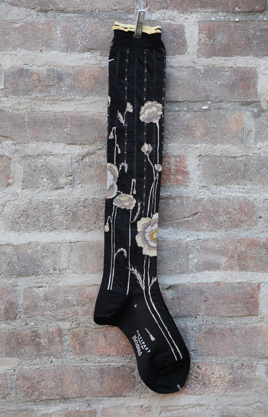 Black Bold Blooms Knee Socks