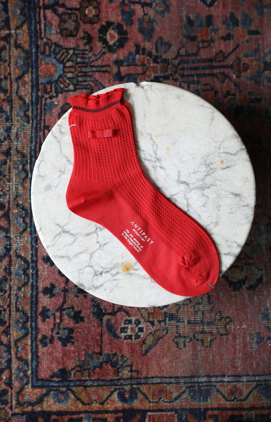 Red Waffle Ribbon Socks