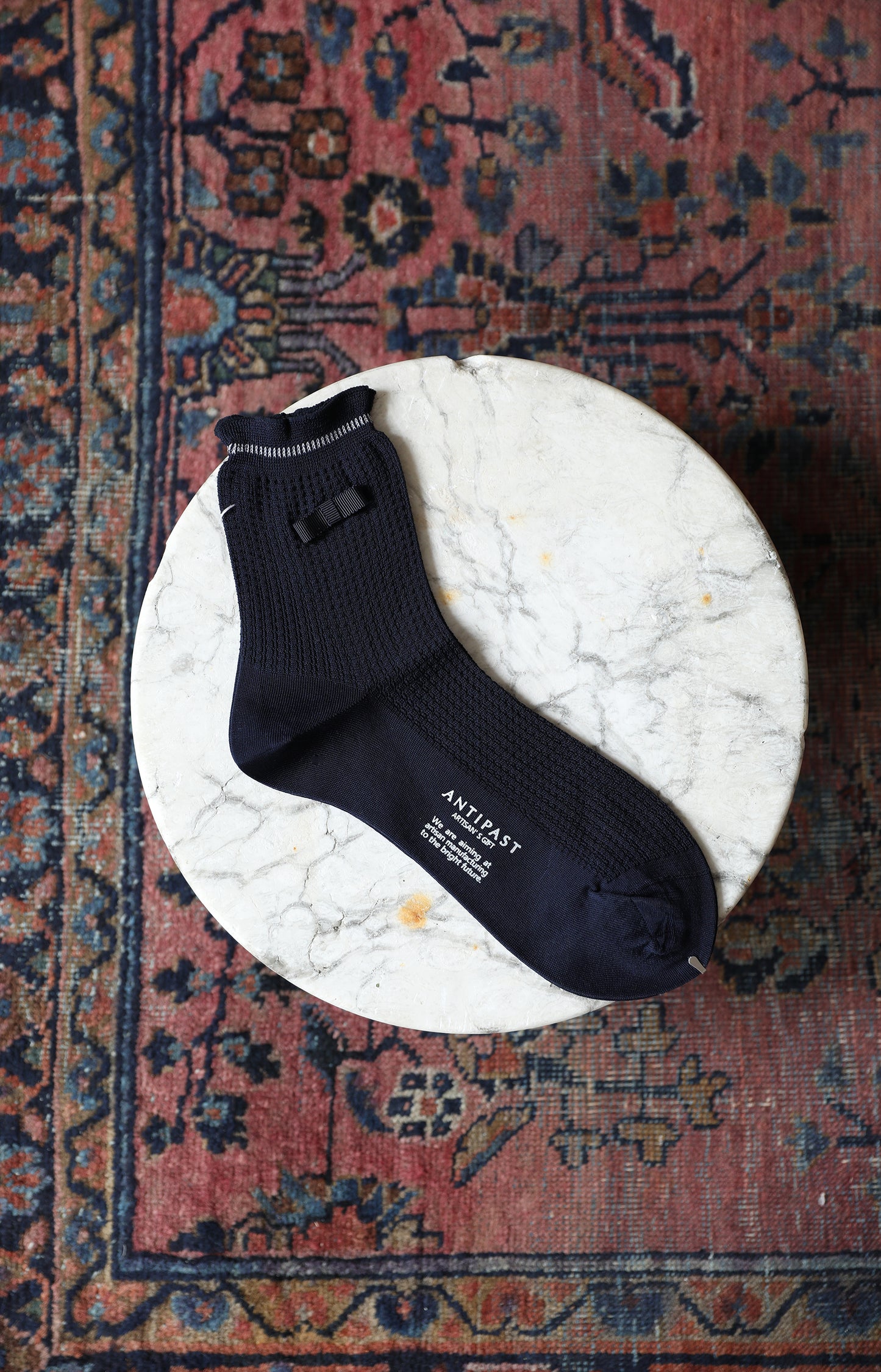 Navy Waffle Ribbon Socks