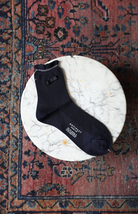 Navy Waffle Ribbon Socks