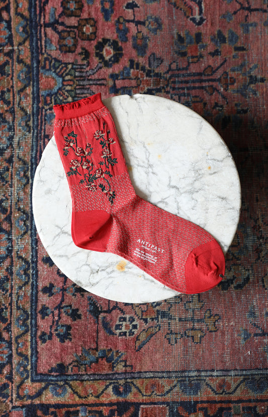 Red Flowers on Basket Socks