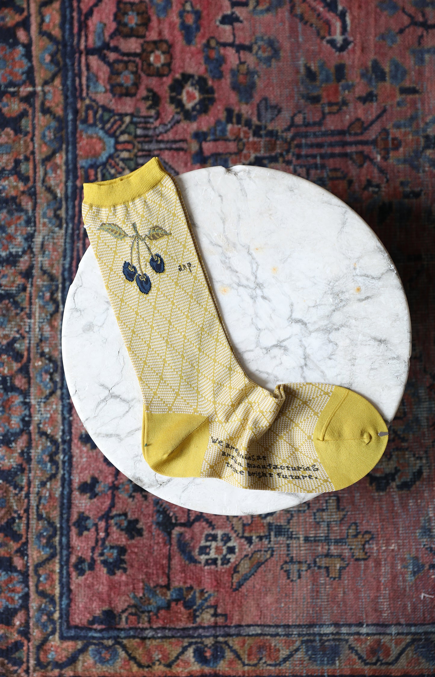 Yellow Cherry on Diamond Socks