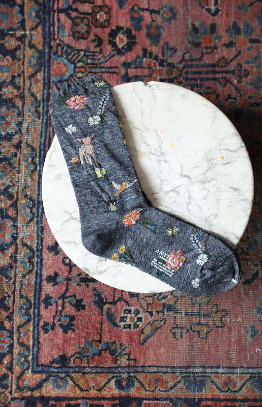 Navy Garden Flowers Socks
