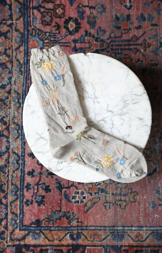 Beige Garden Flowers Socks