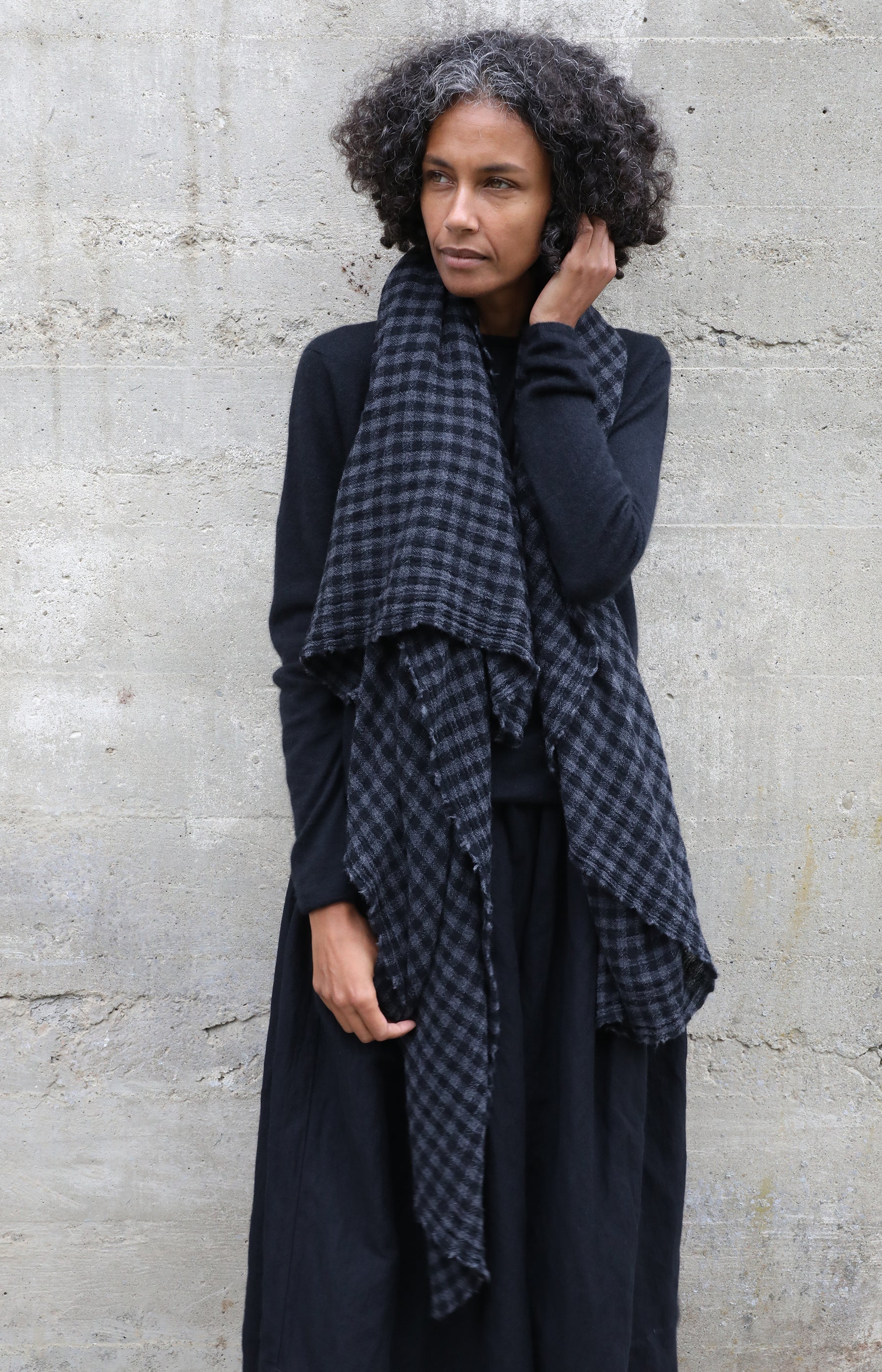Black Checked Wool Scarf