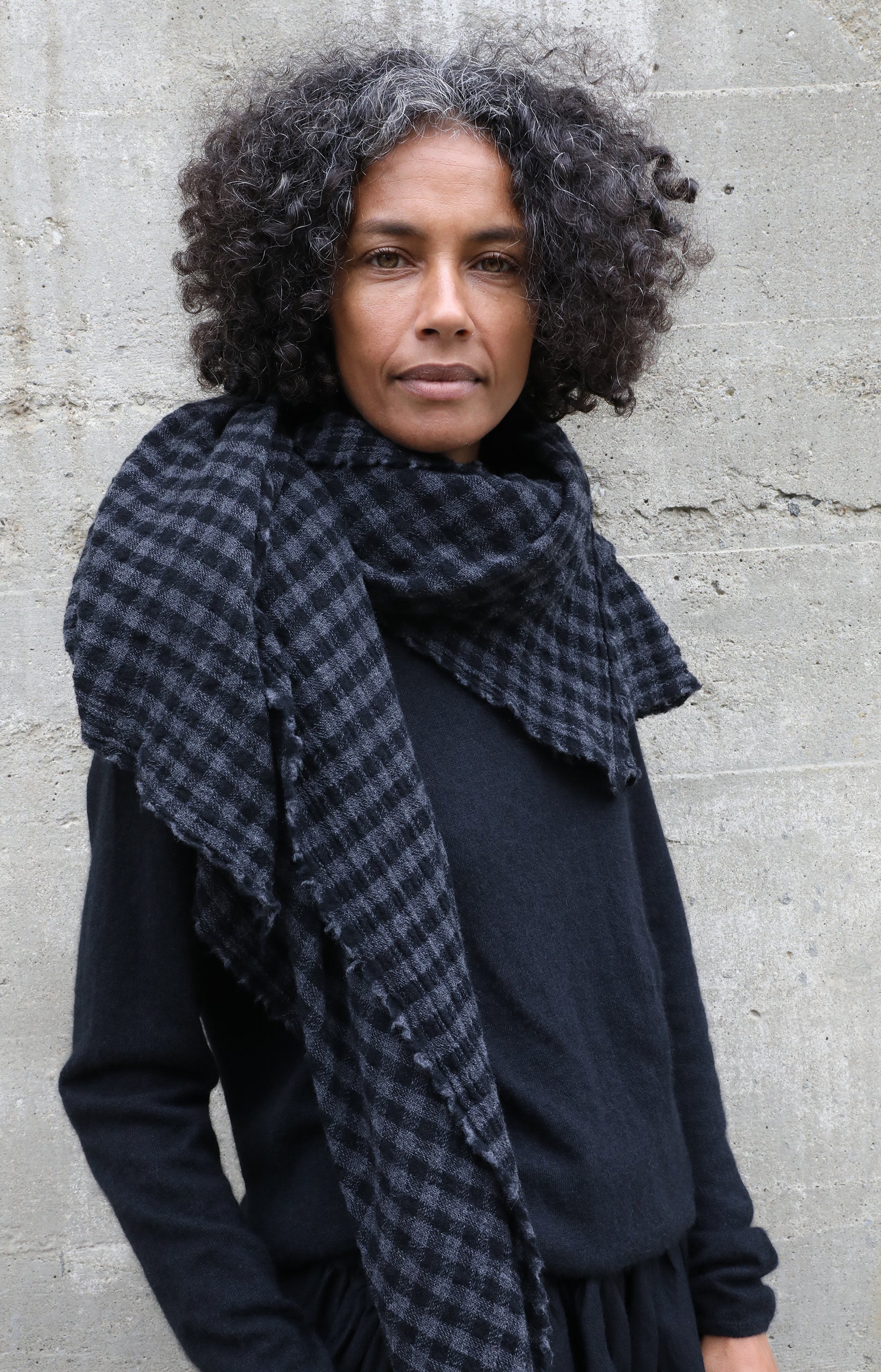 Black Checked Wool Scarf