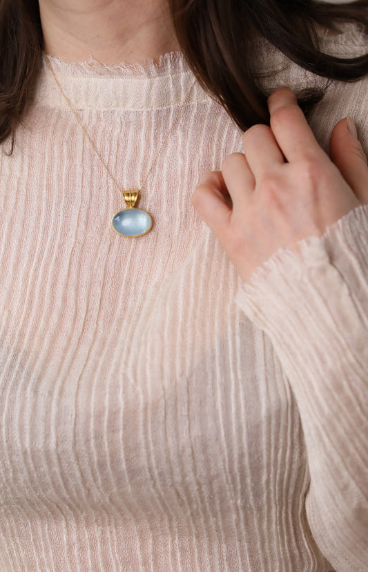 Prounis Large Aquamarine Oval Pendant