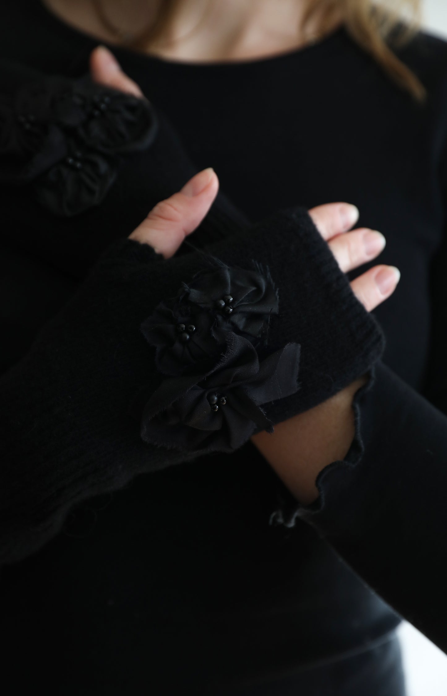 Black Merino Wool & Cashmere Mittens