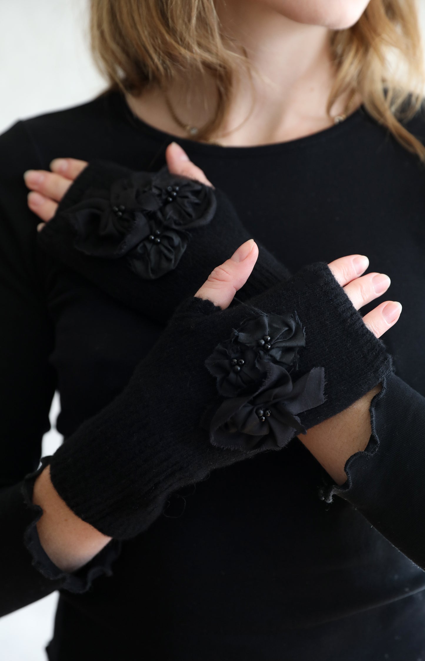 Black Merino Wool & Cashmere Mittens