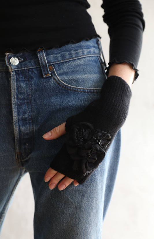 Black Merino Wool & Cashmere Mittens