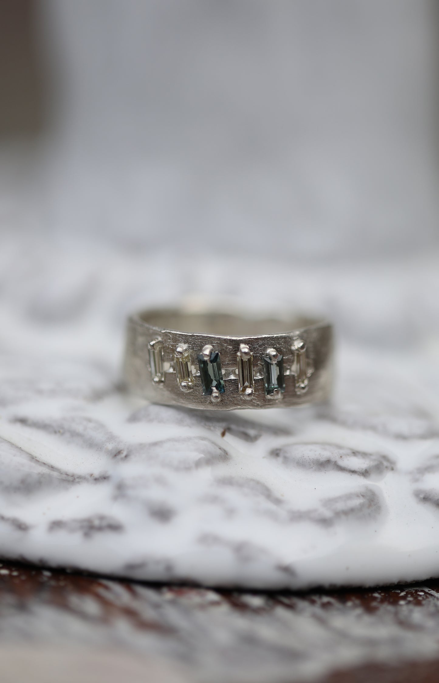 Silver, Diamond & Sapphire Ring