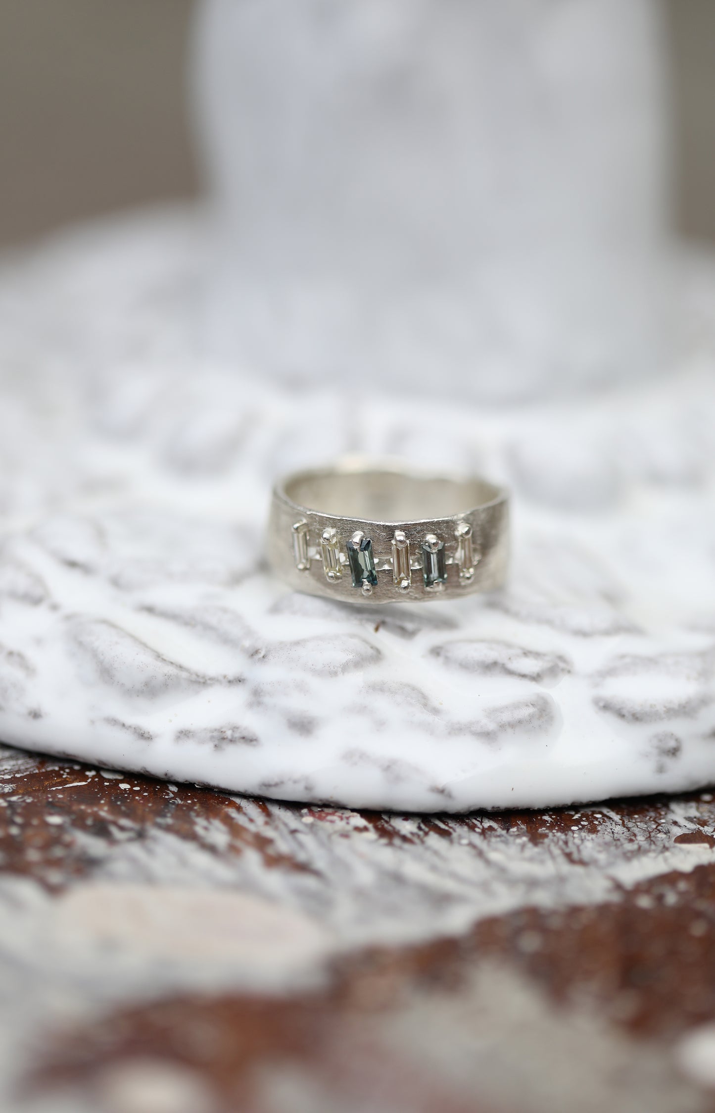 Silver, Diamond & Sapphire Ring