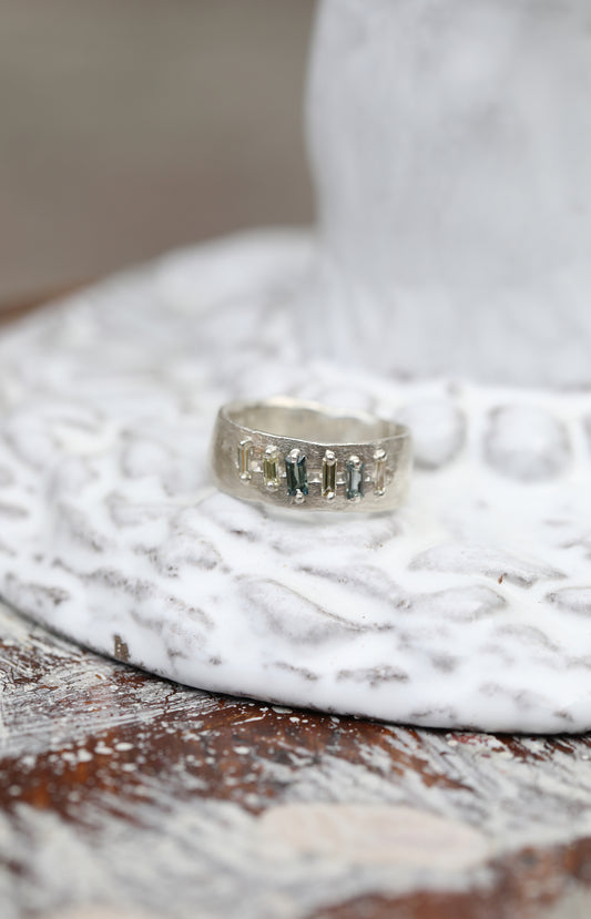 Silver, Diamond & Sapphire Ring