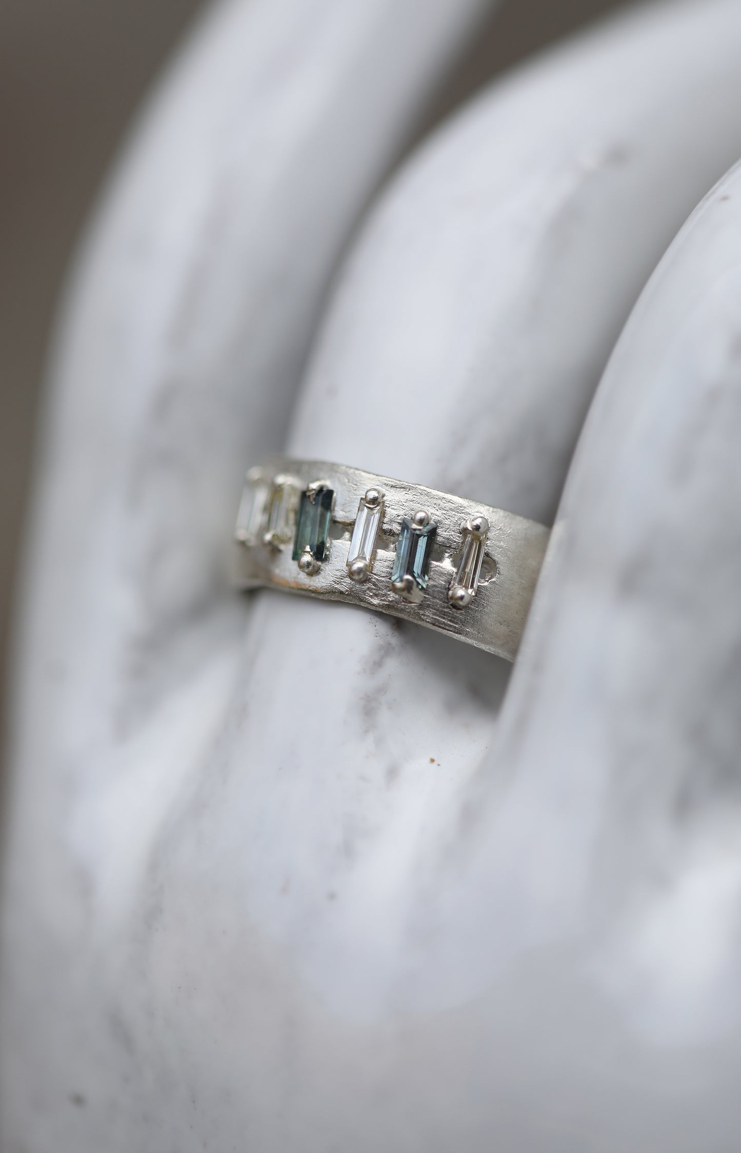 Silver, Diamond & Sapphire Ring