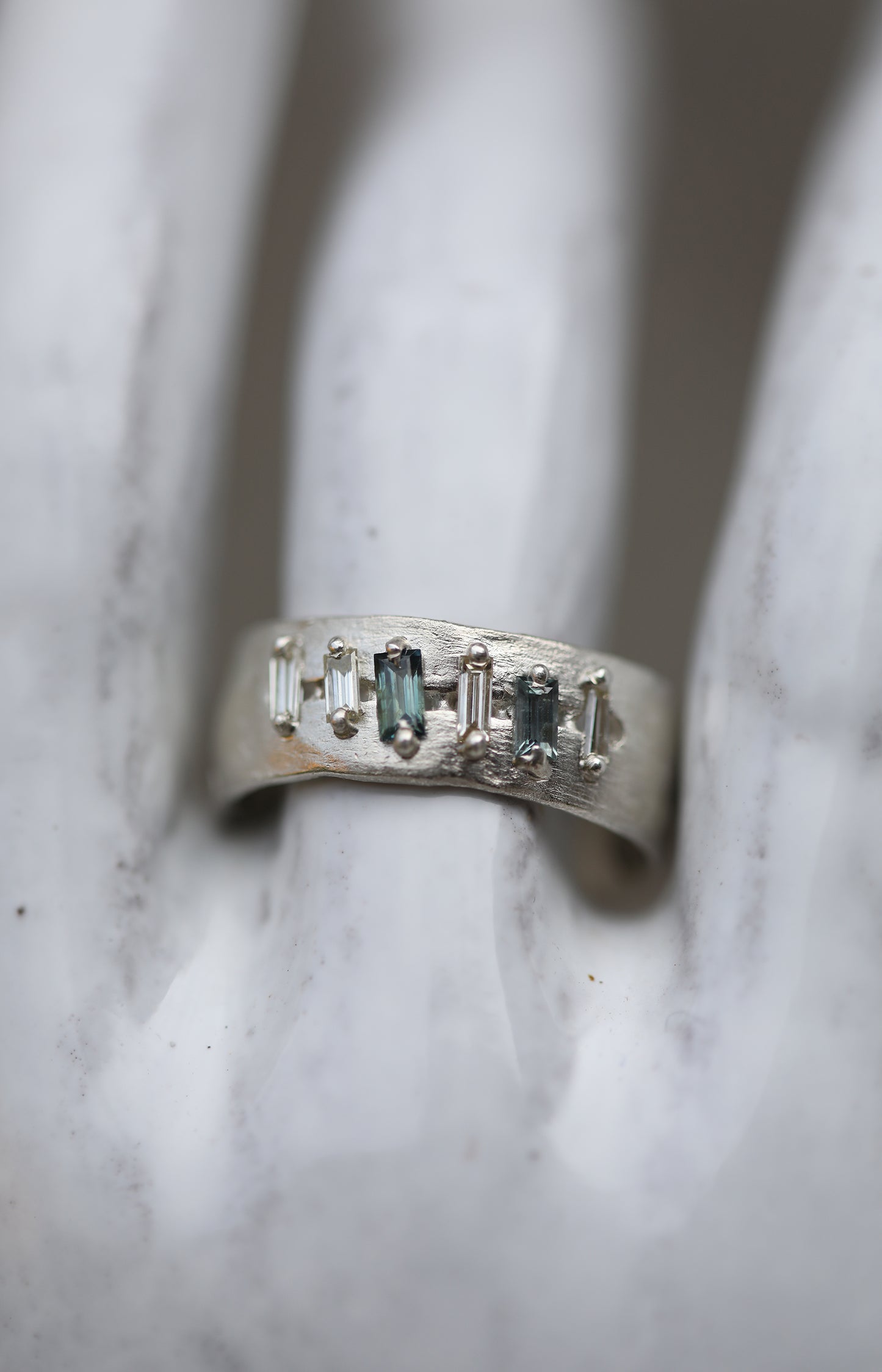 Silver, Diamond & Sapphire Ring