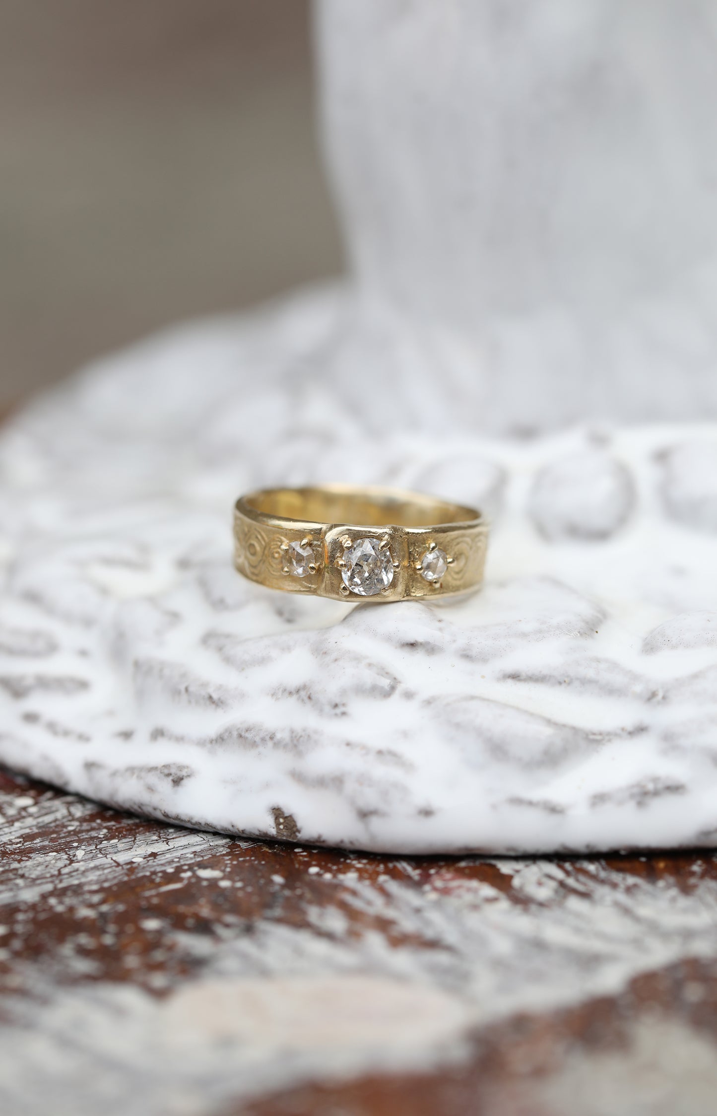 Old Mine Cut Gold Diamond Ring