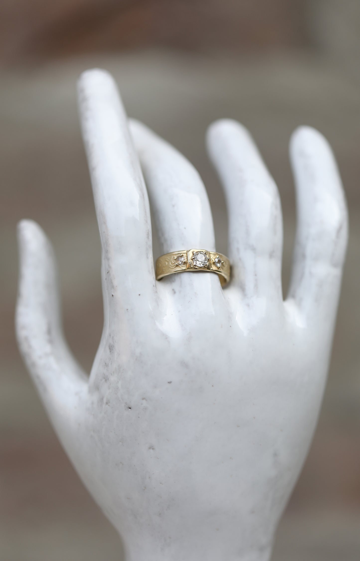 Old Mine Cut Gold Diamond Ring