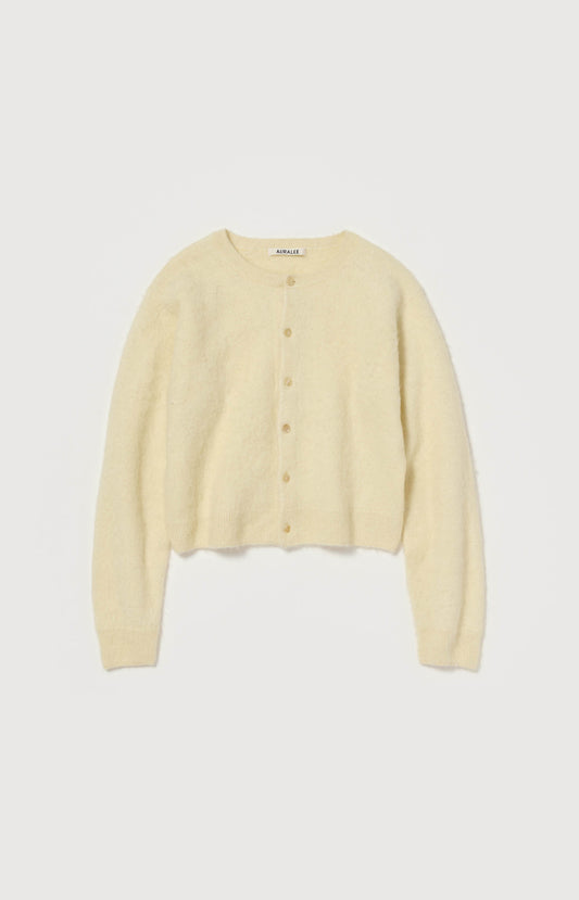 Garment-dyed Baby Alpaca Fur Knit Crew-neck Cardigan