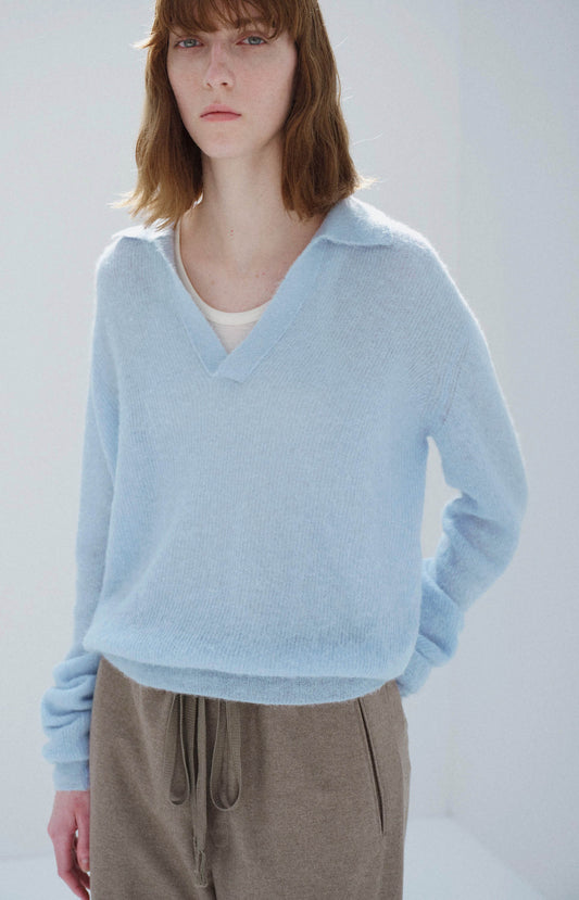 Baby Suri Alpaca Sheer Knit Skipper Polo