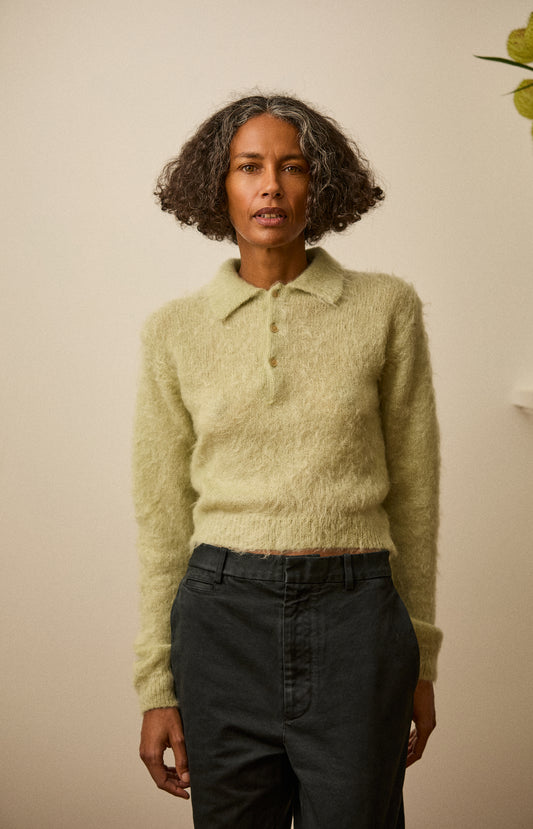 Light Khaki Mohair Knit Polo